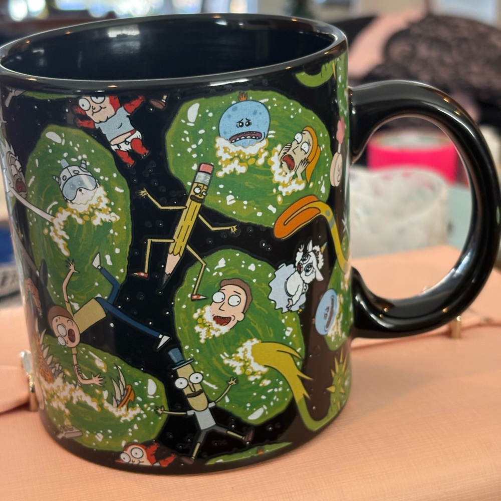 RARE ๐ฅ Rick And Morty Coffee Mug Just Funky Brand Adult Swim. NWOT Black